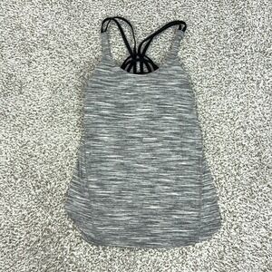 Lululemon Tank Top Womens 4 Gray Strappy Back Built In Bra Yoga Gym Workout